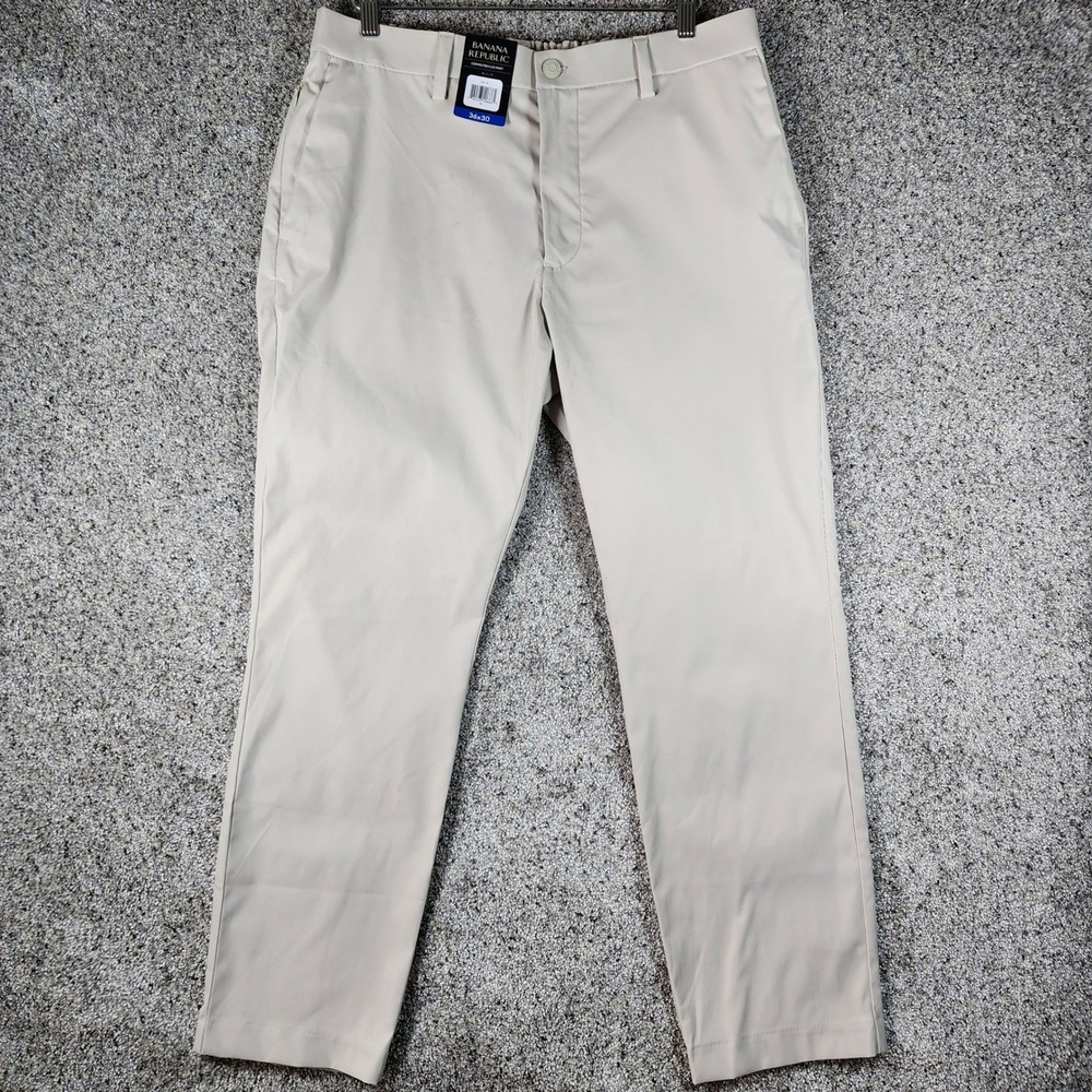 Banana Republic Commuter Flex Pant Mens 36x30 Tan Stretch Travel Performance NWT